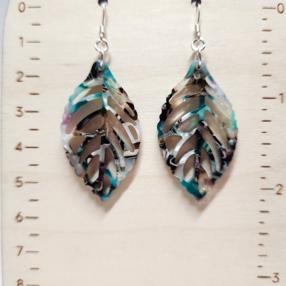 Leaf Cutout Earrings, Sterling Silver Earwires Cut-out Leaves Lightweight